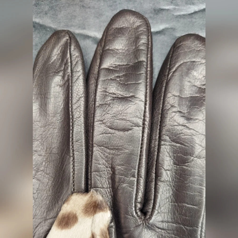 Coach OCELT Leather and Cow Hair Leopard Print Women's Gloves Size 7 - Picture 5 of 12